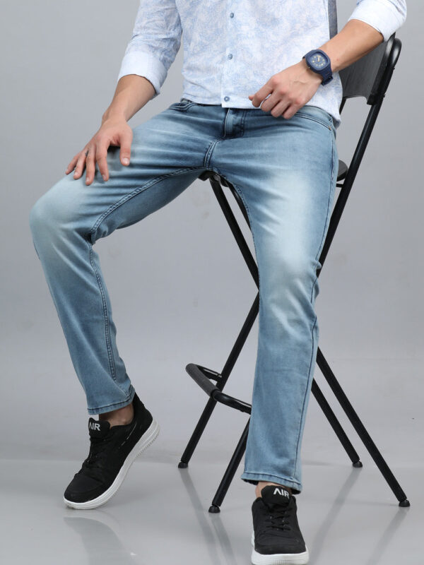 Dusty Blue Solid Slim Fit Jeans - Image 8
