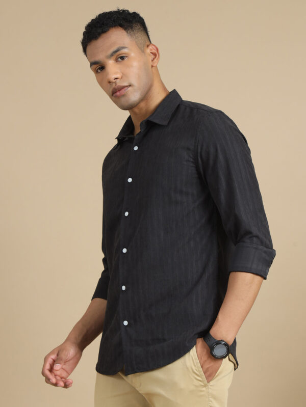 Jet Black Solid Harring Bone Shirt - Image 3