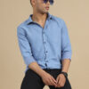 Spruce Blue Solid Harring Bone Shirt