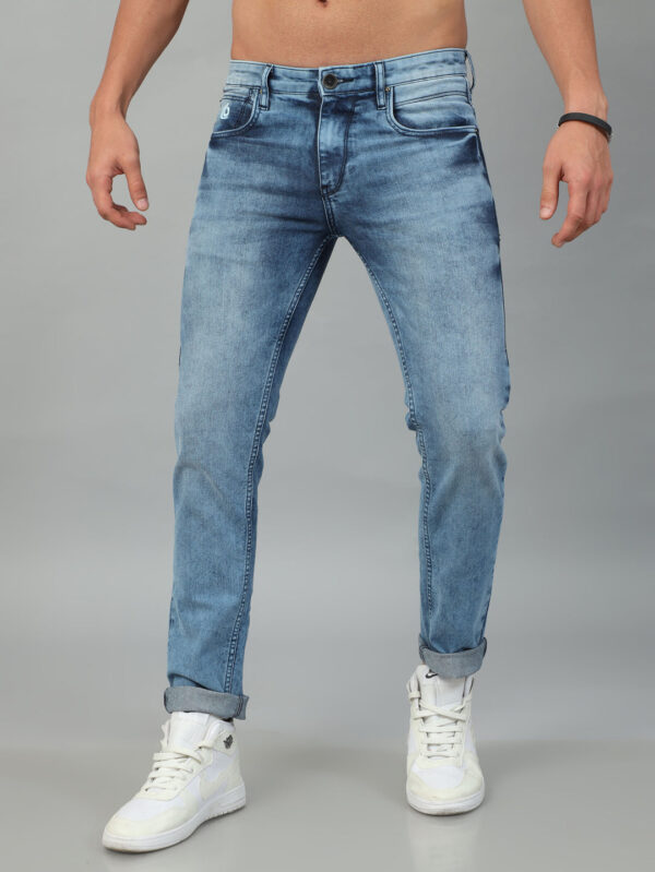 Ocean Blue Solid Slim Fit Jeans - Image 2