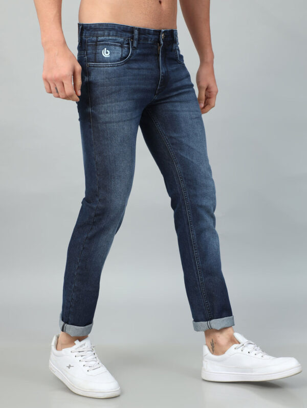 Denim Blue Solid Slim Fit Jeans - Image 3