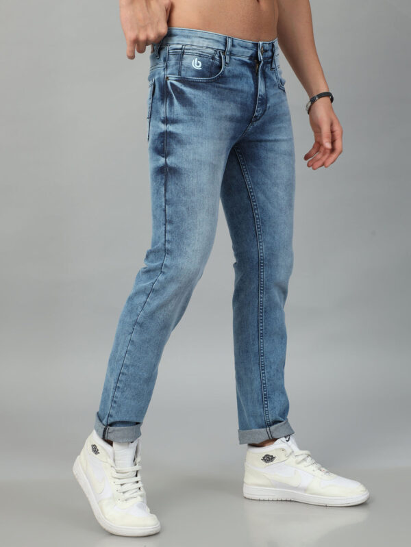 Ocean Blue Solid Slim Fit Jeans - Image 3