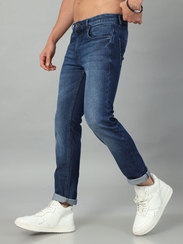 Dark Blue Solid Slim Fit Jeans - Image 3