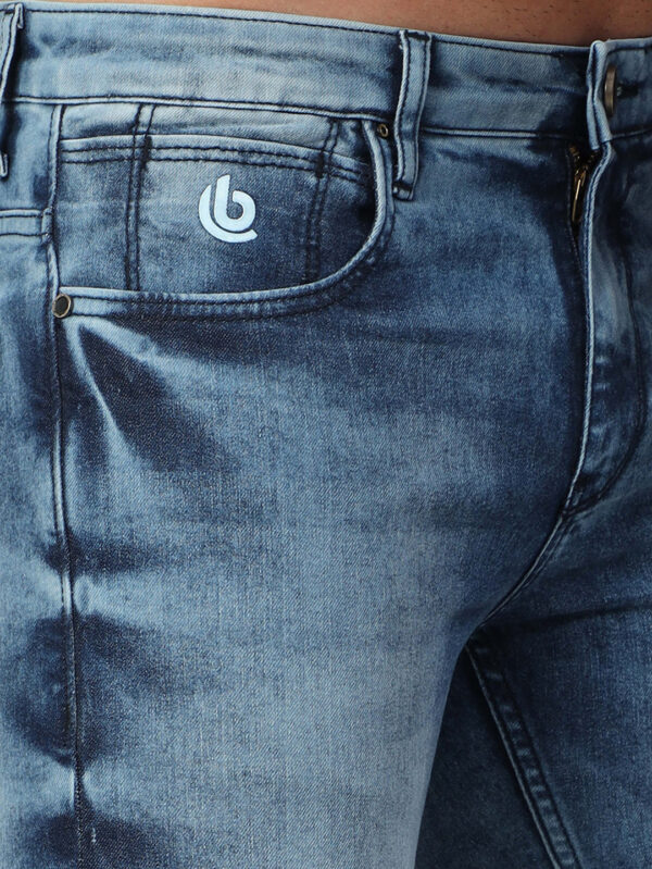 Ocean Blue Solid Slim Fit Jeans - Image 5