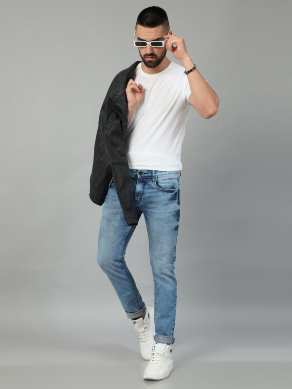 Ocean Blue Solid Slim Fit Jeans - Image 7